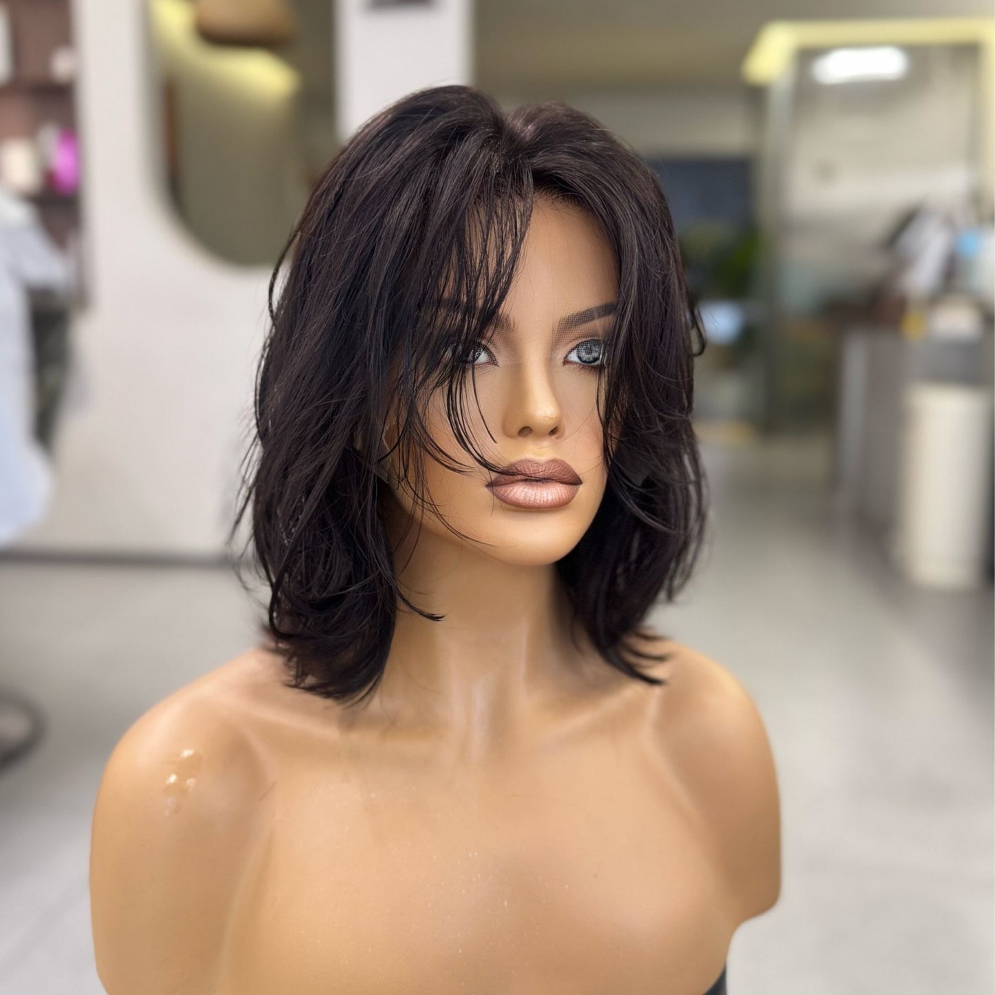 AURELIA — Curly Layered Lob Wig | 14” Darkest Brown (Level 4)