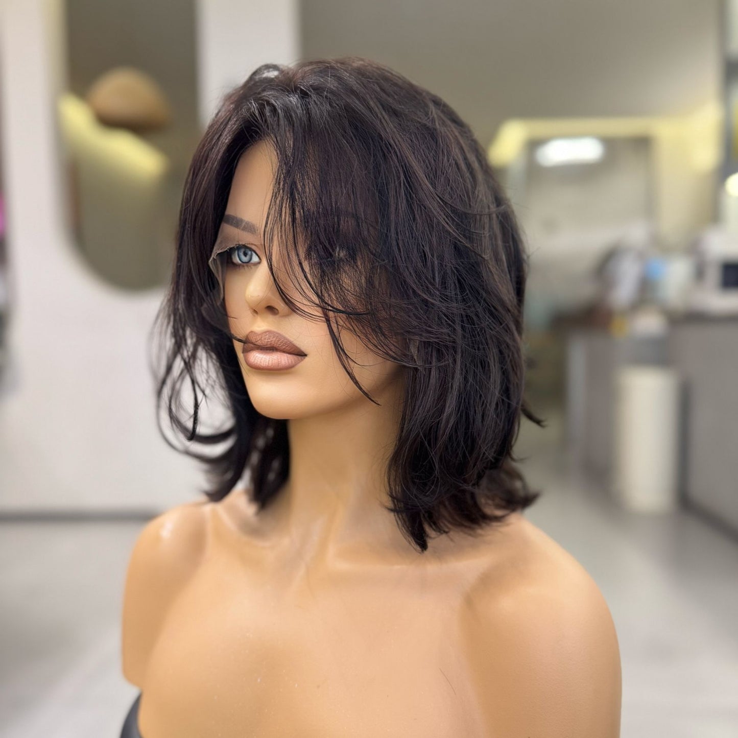 AURELIA — Curly Layered Lob Wig | 14” Darkest Brown (Level 4)