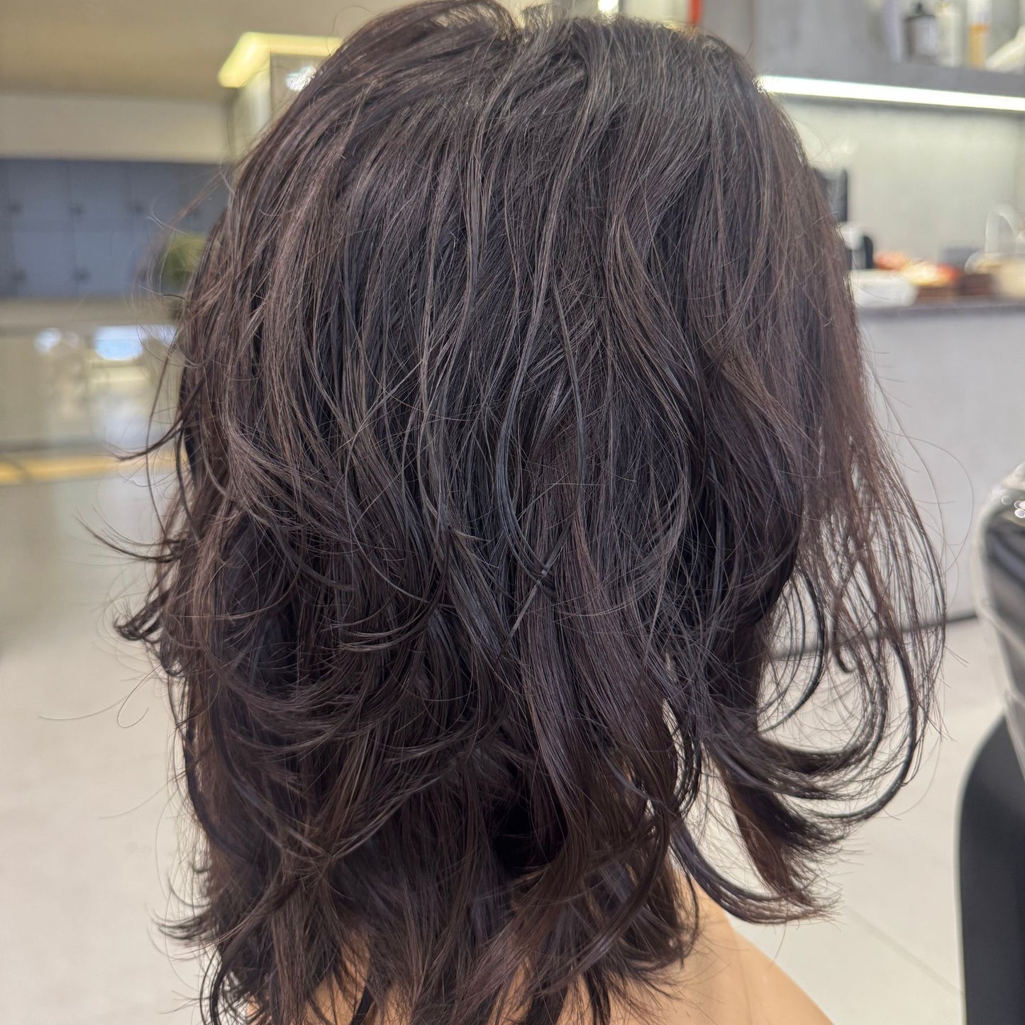 AURELIA — Curly Layered Lob Wig | 14” Darkest Brown (Level 4)