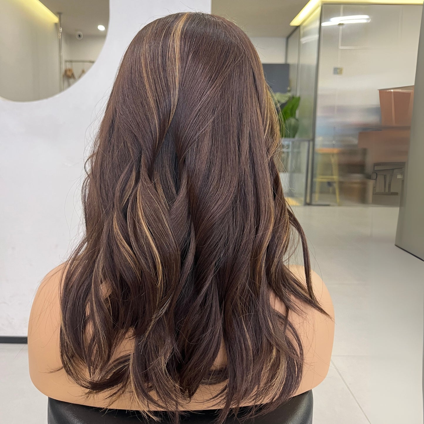 VELVA | Fall Lace Ponytail Wig | 20” Caramel Brown with Blonde Highlights