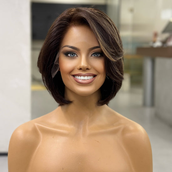 KAMYLA | Melena castaña oscura de 30 cm con reflejos bronceados KAMYLA | Melena castaña oscura de 30 cm con reflejos bronceados