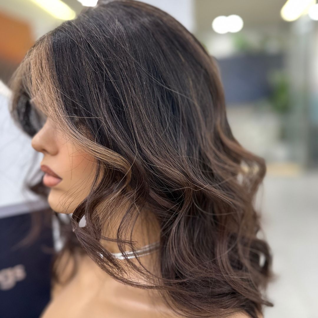 SAMANTHA | Cabello castaño oscuro con reflejos rubios caramelo