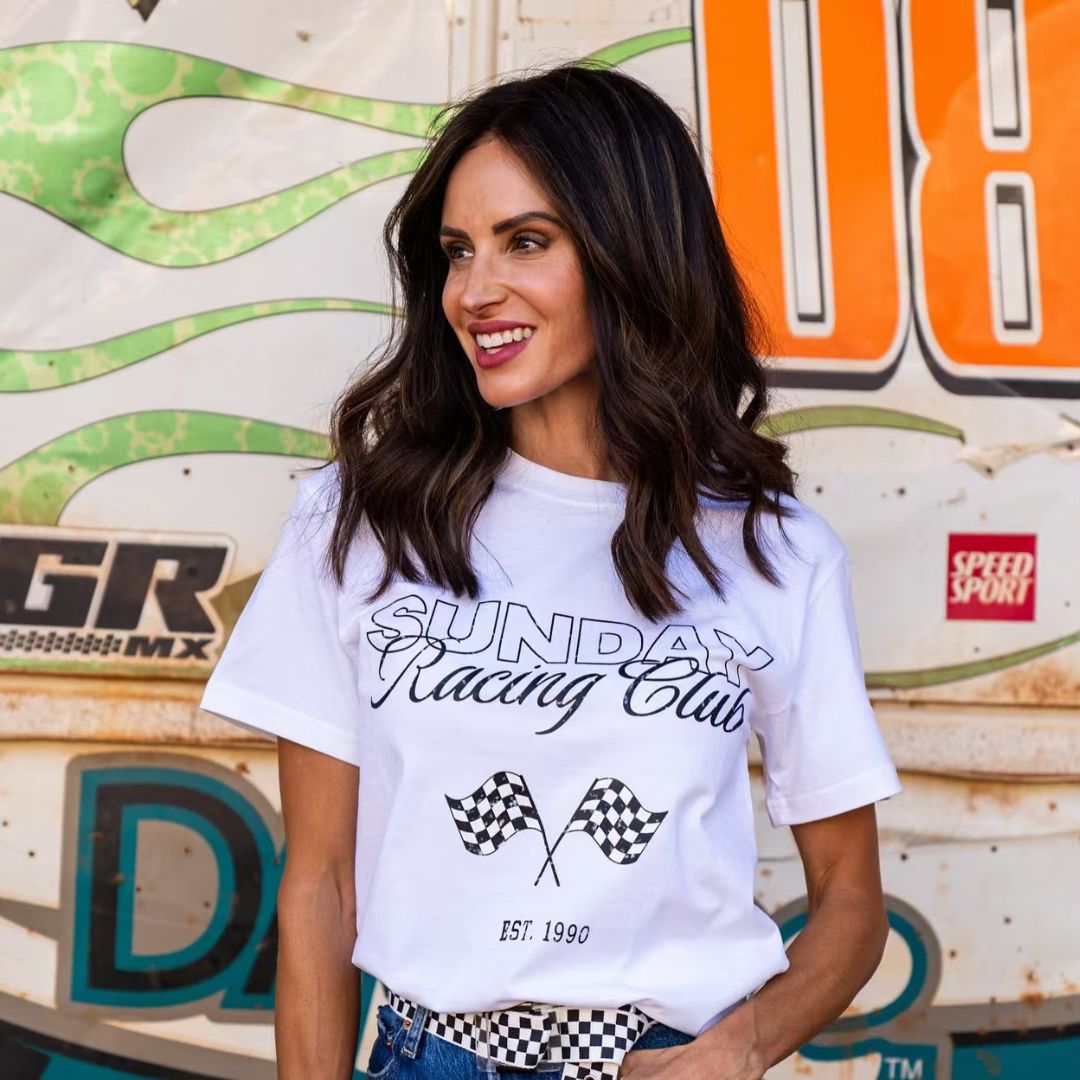 Samantha wig casual style - paired with white graphic tee, everyday wearable look