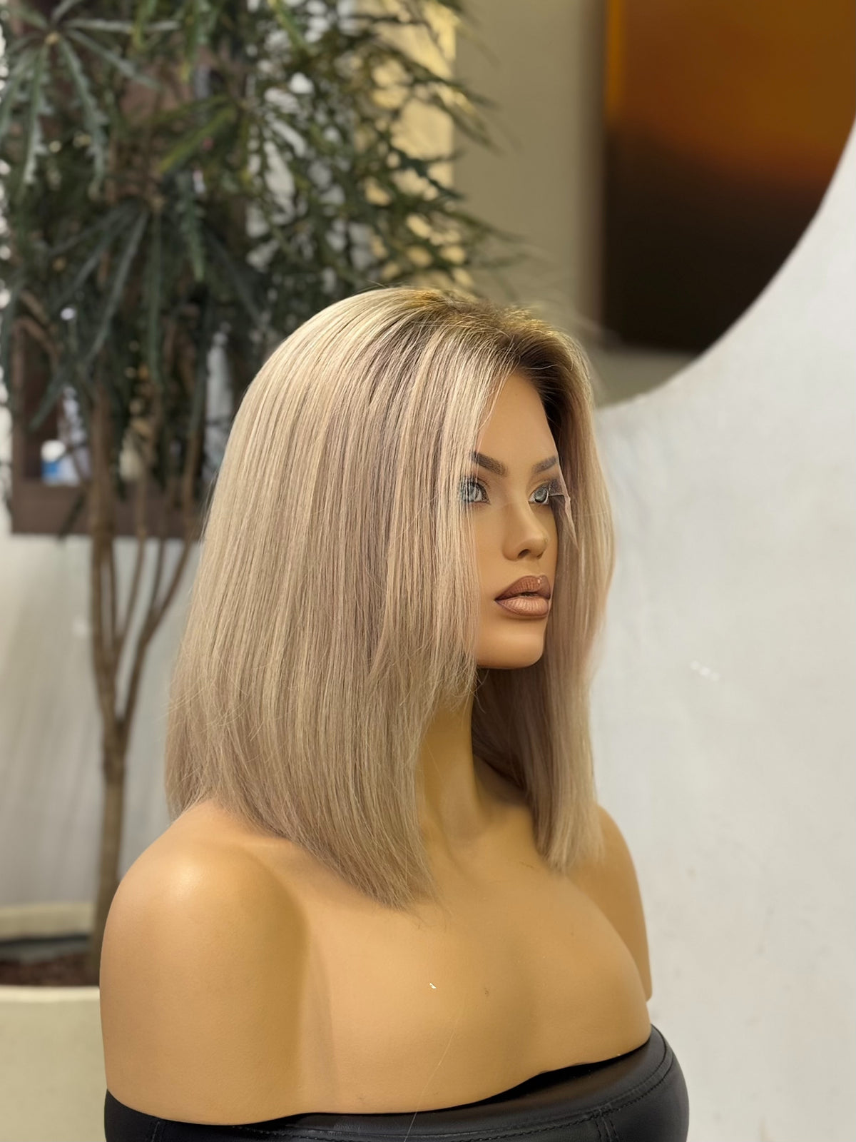 CATE | Ash Blonde Highlighted Bob | Lace Top Wig