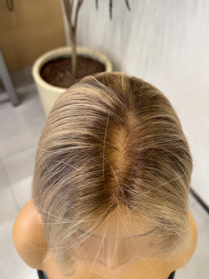 CATE | Ash Blonde Highlighted Bob | Lace Top Wig