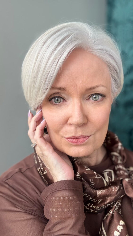 MERYL | Cool-Toned Pearl Silver Pixie with Razored Layers