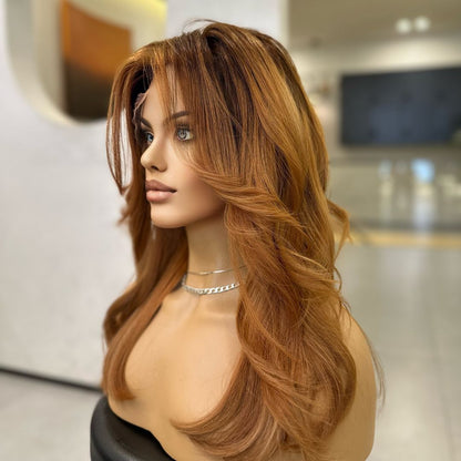 Aubrey - Lustrous Dark Strawberry Blonde Balayage Lace Top Wig