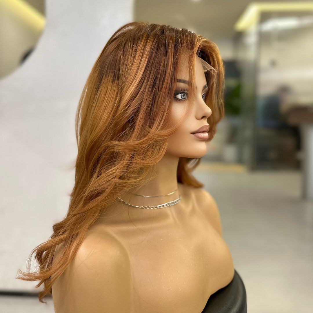 Aubrey - Lustrous Dark Strawberry Blonde Balayage Lace Top Wig