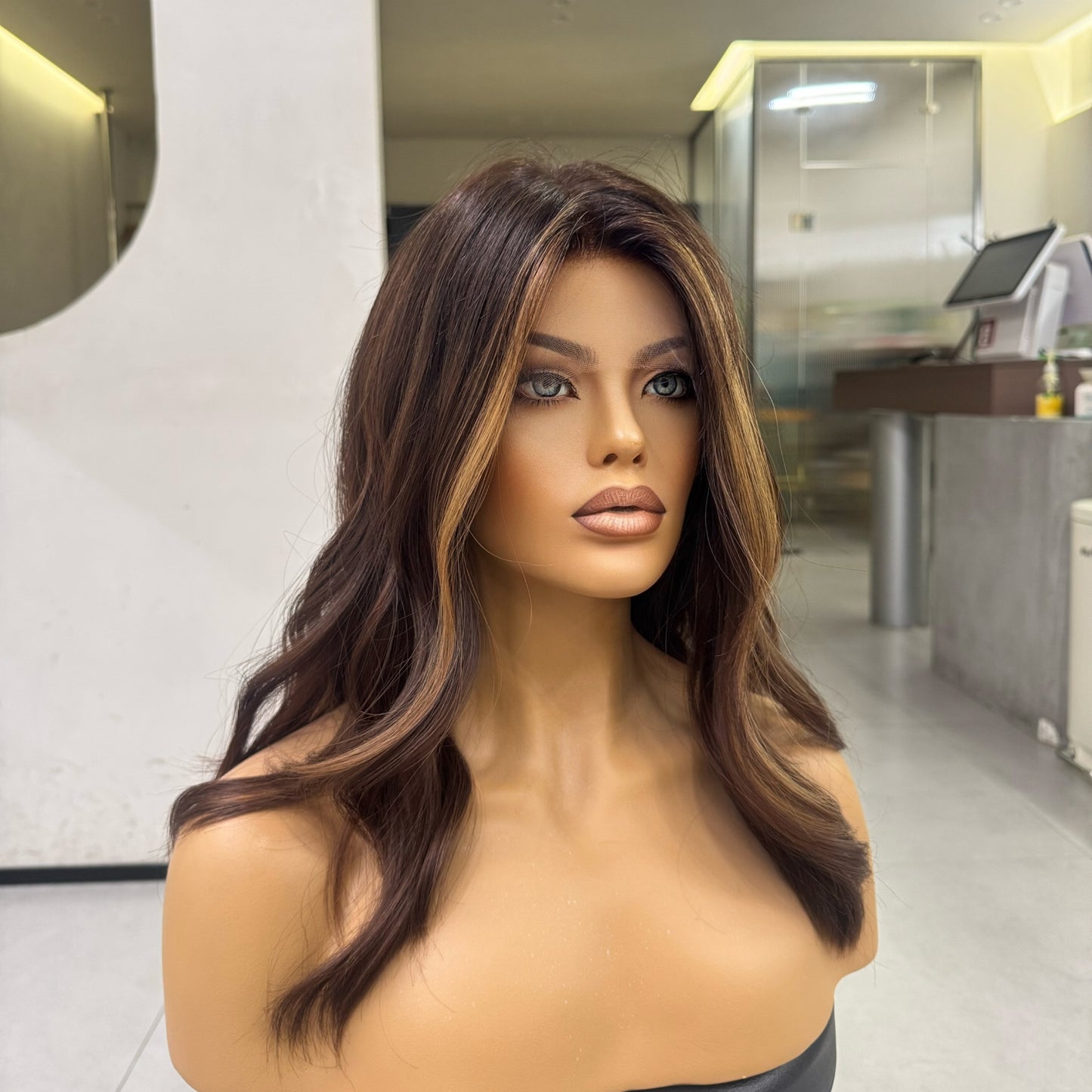 CHARLOTTE | 18” Caramel Money Piece | Glueless Mongolian Human Hair Wig