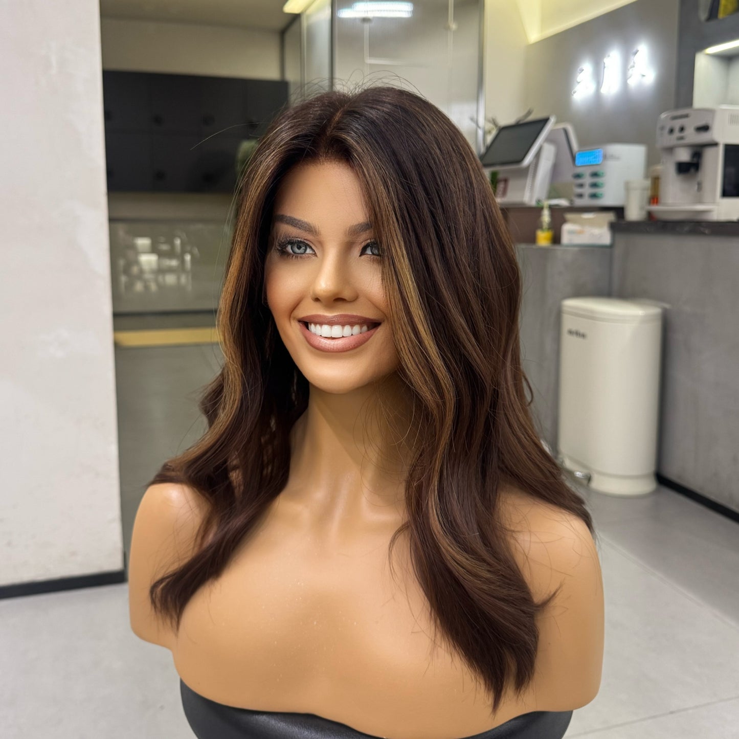 CHARLOTTE | 18” Caramel Money Piece | Glueless Mongolian Human Hair Wig