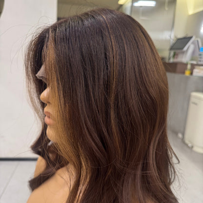 CHARLOTTE | 18” Caramel Money Piece | Glueless Mongolian Human Hair Wig