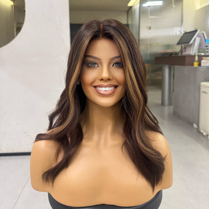 CHARLOTTE | 18” Caramel Money Piece | Glueless Mongolian Human Hair Wig