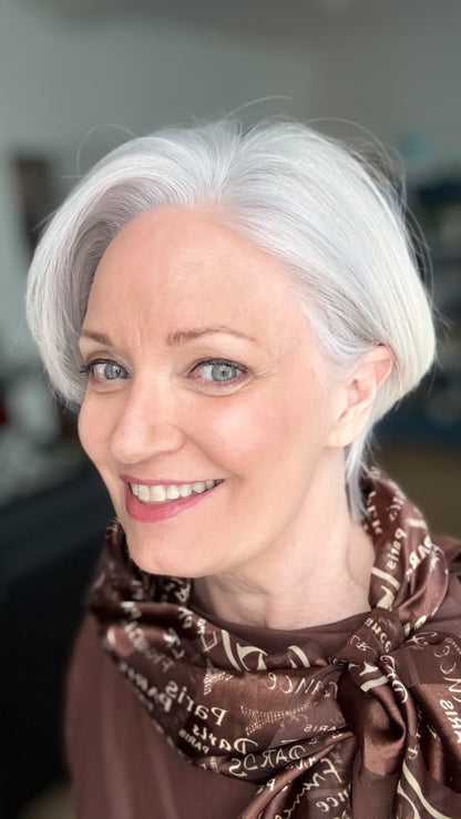 MERYL | Cool-Toned Pearl Silver Pixie with Razored Layers