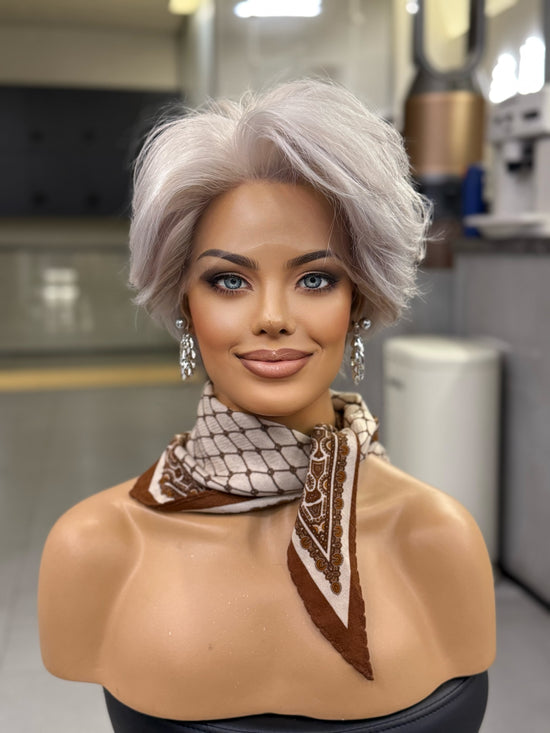 MERYL | Cool-Toned Pearl Silver Pixie 12" | 100% Human Hair