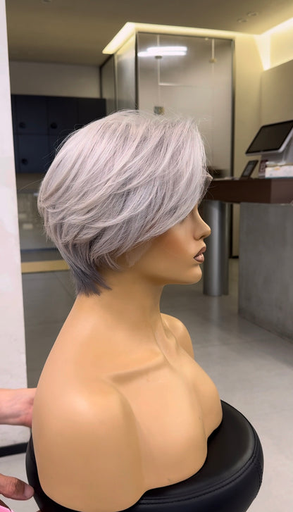 MERYL | Cool-Toned Pearl Silver Pixie with Razored Layers