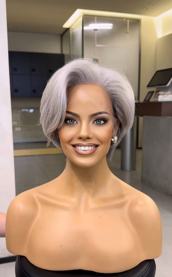 MERYL | Cool-Toned Pearl Silver Pixie with Razored Layers