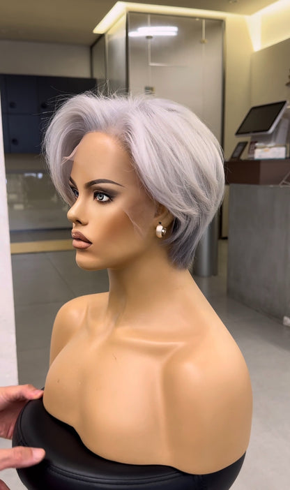 MERYL | Cool-Toned Pearl Silver Pixie with Razored Layers