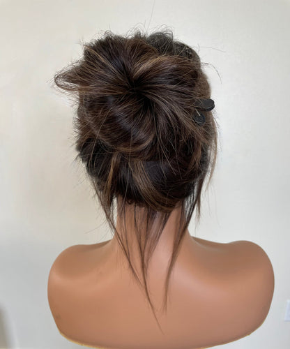 VELVA | Fall Lace Ponytail Wig | 20” Caramel Brown with Blonde Highlights