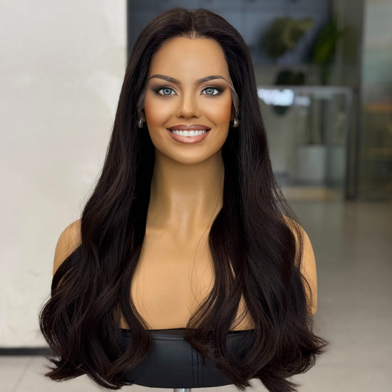 MELANIE | 26" Deep Brunette Raw Mongolian Hair Lace Wig