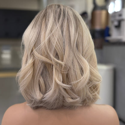 SATURN| Icy-Blonde Root Melt Lob | 14" Lace Top Wig