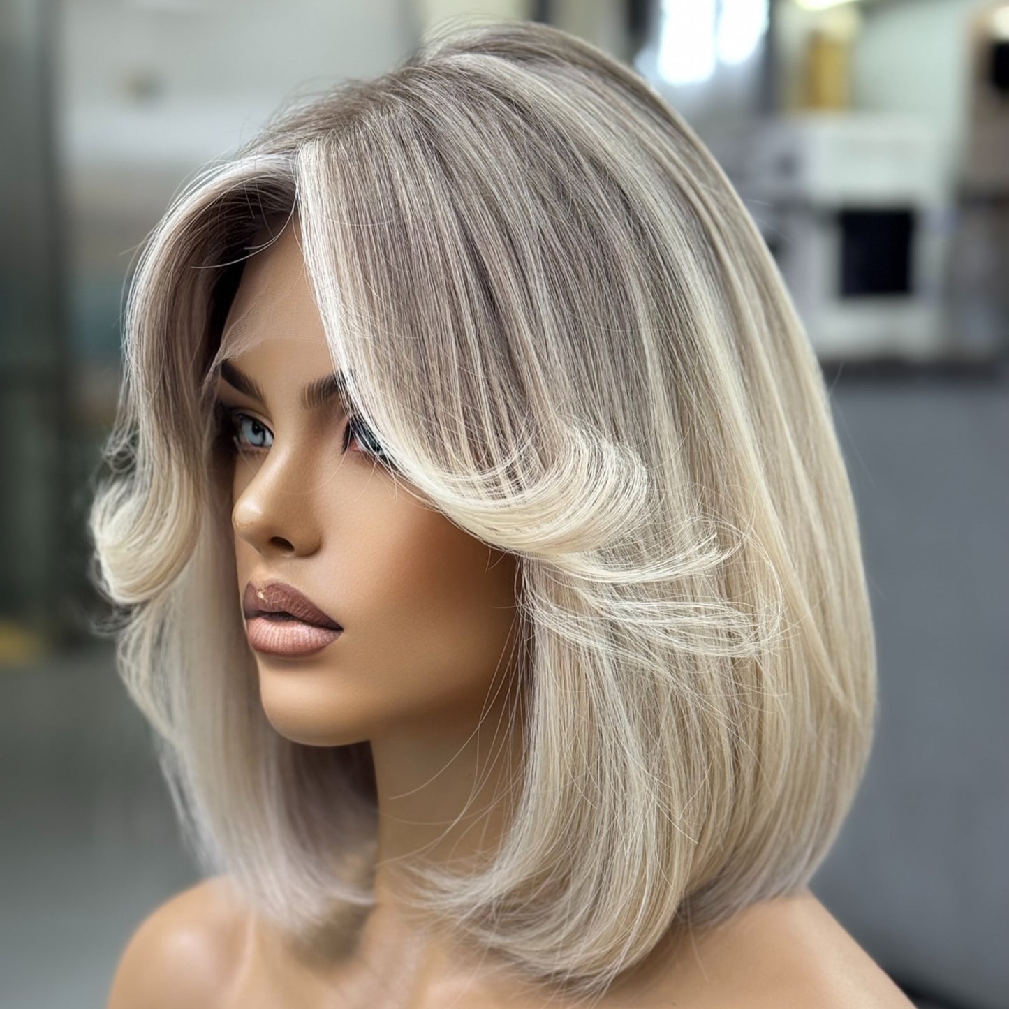 SYDNEY | Sleek Blunt Blonde Lob with Shadow Root | 14'' Lace Top Wig