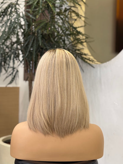 CATE | Ash Blonde Highlighted Bob | Lace Top Wig